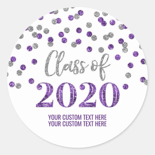 Sticker Rond Purple Silver Parties scintillant Confetti Graduat (Devant)