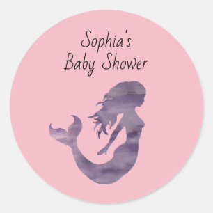 Sticker Rond Purple Sirène Baby shower de peinture personnalisé