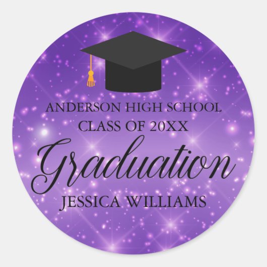 Sticker Rond Purple Sparkle Graduate Custom Graduate Party (Devant)