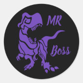 Sticker Rond Purple Trex le Boss Dino (Devant)