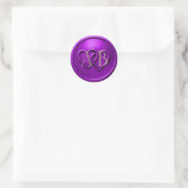 Sticker Rond Purple Two Hearts Intertwined Monogram Wedding (Sac)