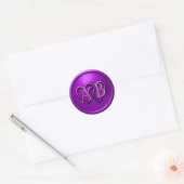 Sticker Rond Purple Two Hearts Intertwined Monogram Wedding (Enveloppe)
