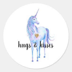 Sticker Rond Purple Unicorn Gold Parties scintillant Coeur pers
