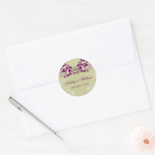 Sticker Rond Purple Vintage Floral Fête de mariage Favoriser
