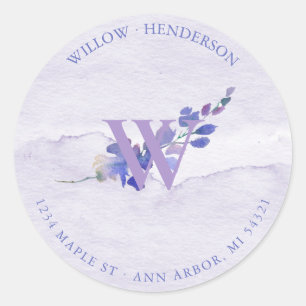 Sticker Rond Purple Watercolor Fête des mariées Adresse de reto