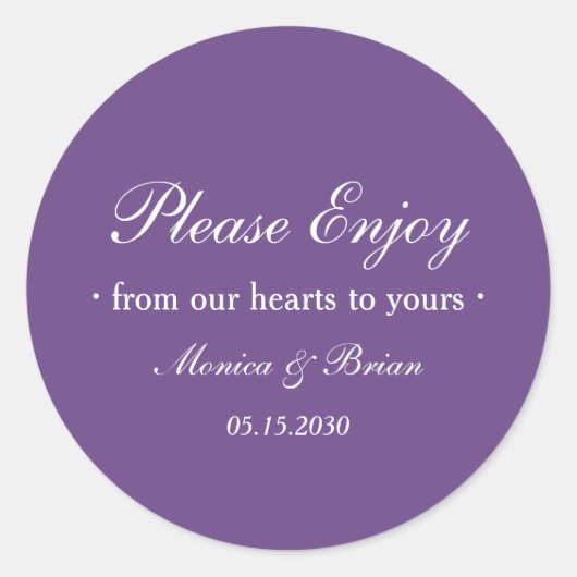 Sticker Rond Purple Wedding Please Enjoy Favor (Devant)