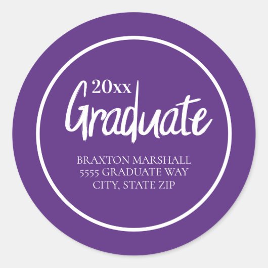 Sticker Rond Purple White Graduation Année Nom Adresse (Devant)