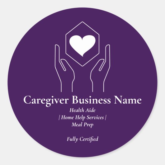 Sticker Rond Purple White Hand Heart Caregiver elder (Devant)