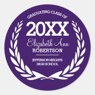 Sticker Rond Purple White Laurel Wreath