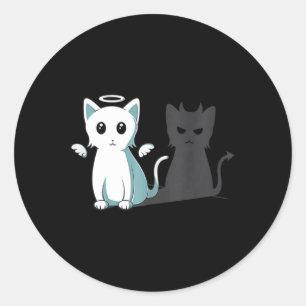 Sticker Rond Purr Evil Devil Chat Halloween Happy Chat Angel De