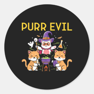 Sticker Rond Purr Evil Halloween Chats sorcières Funny Chats éf
