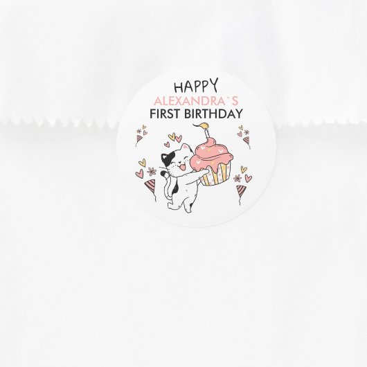 Sticker Rond Purr-fect Premier Anniversaire Kitten