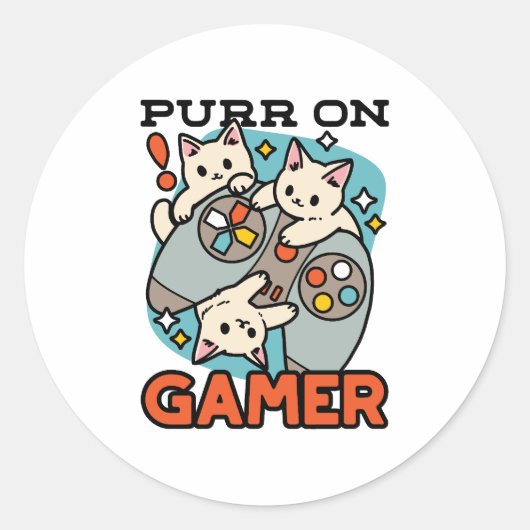 Sticker Rond Purr On Gamer - Conception De Jeu De Chat Cute (Devant)