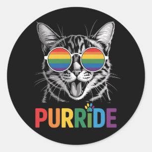 Sticker Rond Purride Cat Gay Lesbian Rainbow LGBTQ Ally Pride