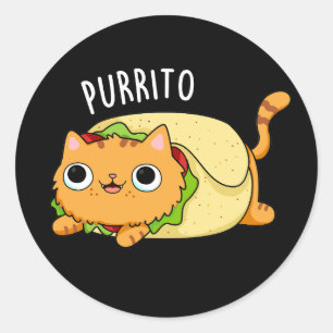 Sticker Rond Purrito Funny Chat Burrito Pun Dark BG