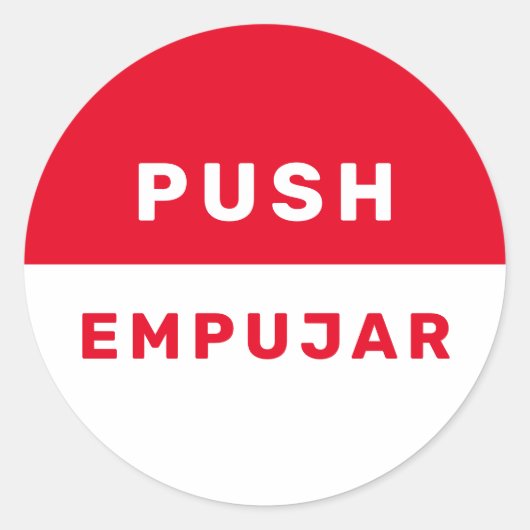 Sticker Rond Push Anglais Espagnol Rouge Blanc Instruction de s (Devant)