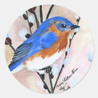 Sticker Rond Pussy Willow Blue