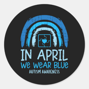 Sticker Rond Puzzle Arc-en-ciel En Avril Nous Portons Du Bleu A