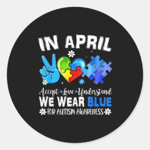 Sticker Rond Puzzle bleu, sensibilisation à l'autisme en avril,