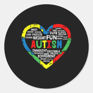 Sticker Rond Puzzle de coeur Sensibilisation sur l'autisme bril