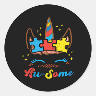 Sticker Rond Puzzle de visage de licorne Ausome Sensibilisation