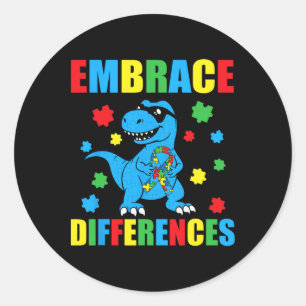 Sticker Rond Puzzle Dinosaure T-Rex Accepter les Différences Au