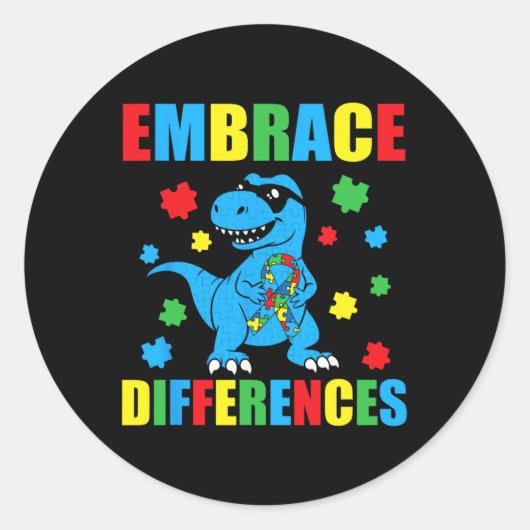 Sticker Rond Puzzle Dinosaure T-Rex Accepter les Différences Au (Devant)
