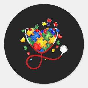 Sticker Rond Puzzle du coeur Stethoscope Er Rn Cna Infirmière A