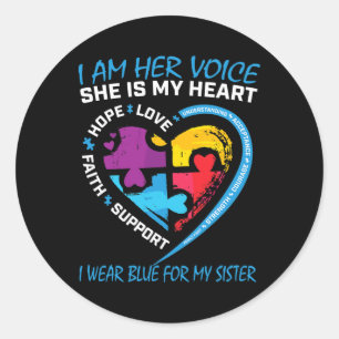 Sticker Rond Puzzle Je Porte Du Bleu Pour Ma Soeur Autisme Aw