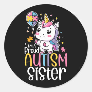 Sticker Rond Puzzle Licorne Mignon de Sensibilisation de Sœur d