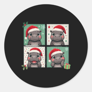 Sticker Rond Pygmy Hippo meme Père Noël Casquette Photoboooooot