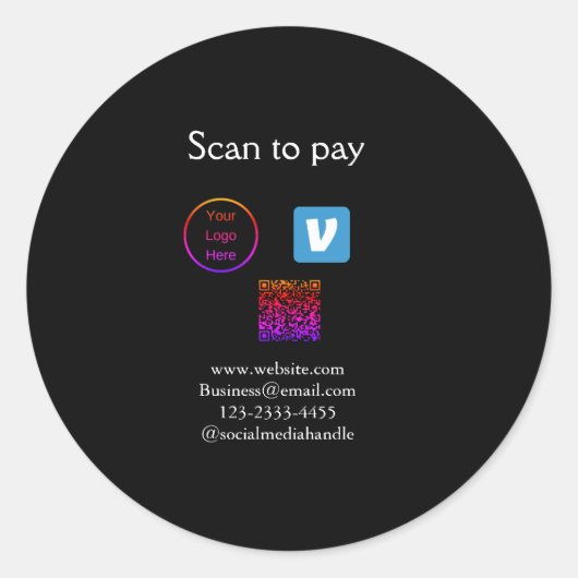Sticker Rond Q R code venmo scanner pour payer ajouter le logo  (Devant)