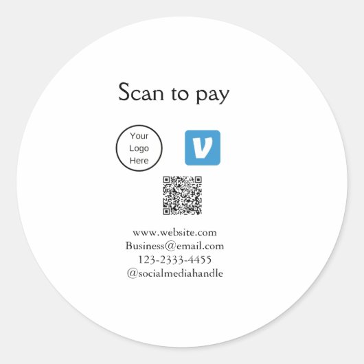 Sticker Rond Q R code venmo scanner pour payer ajouter le logo  (Devant)