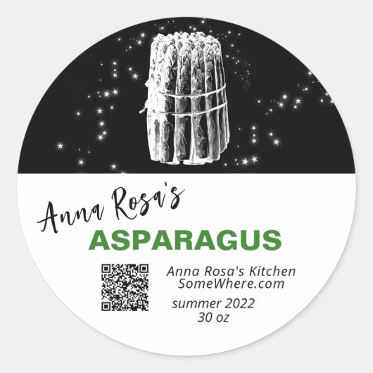 STICKER ROND *~* QR AP30 ASPARAGUS - DEHYDRATED CANNING FREEZE (Devant)