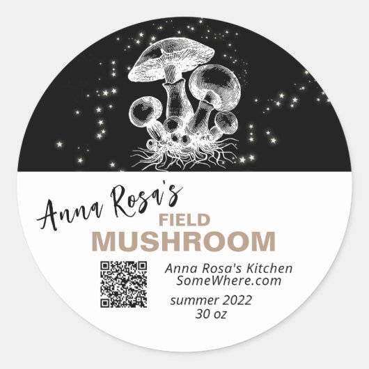 STICKER ROND *~* QR AP30 MUSHROOM - DÉSHYDRATED CANNING FREEZE  (Devant)