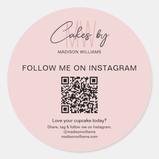 Sticker Rond QR Code Boulangerie Gâteau Monogramme Logo Entrepr (Devant)