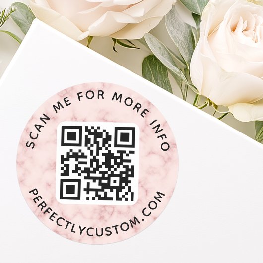 Sticker Rond QR code personnalisé texte rond clair marbre rose