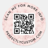 Sticker Rond QR code personnalisé texte rond clair marbre rose (Devant)