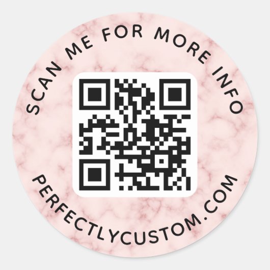 Sticker Rond QR code personnalisé texte rond clair marbre rose (Devant)