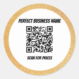 Sticker Rond QR Code Simple Black Silk Luxury Gold Frame