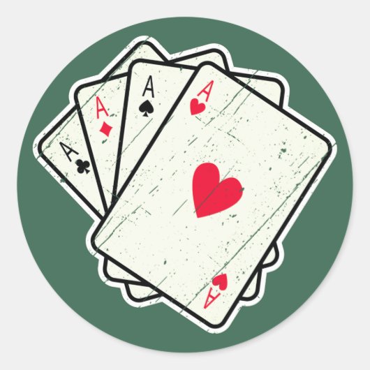 Sticker Rond Quad Aces : Toutes Les 4 Cartes Lucky Ace (Devant)