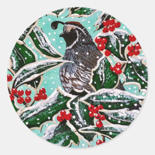 Sticker Rond Quail à Christmas Holly !