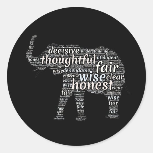 Sticker Rond Qualités d'un nuage de mots d'éléphant (Devant)