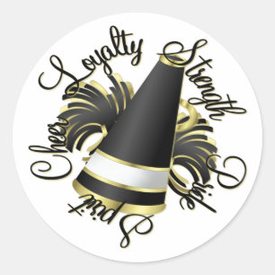 Sticker Rond Qualités pom-pom girl noir et or