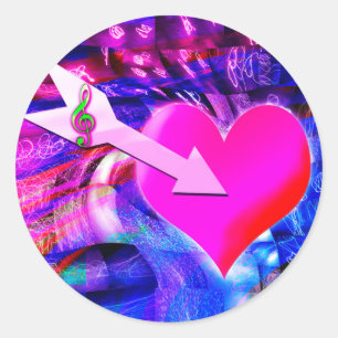 Sticker Rond Quand la flèche de musique a ciblé le coeur