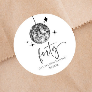 Sticker Rond Quarante Silver Disco Ball 40e fête d'anniversaire