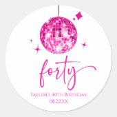 Sticker Rond Quarty Pink Disco Ball 40e fête d'anniversaire (Devant)