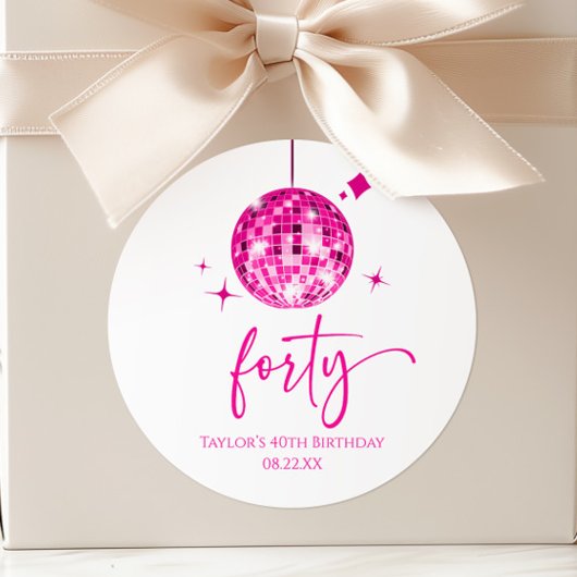 Sticker Rond Quarty Pink Disco Ball 40e fête d'anniversaire