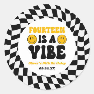 Sticker Rond Quatorze Est Une Vibe Retro 14e Fête d'Anniversair