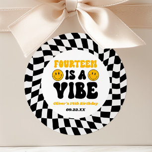 Sticker Rond Quatorze Est Une Vibe Retro 14e Fête d'Anniversair